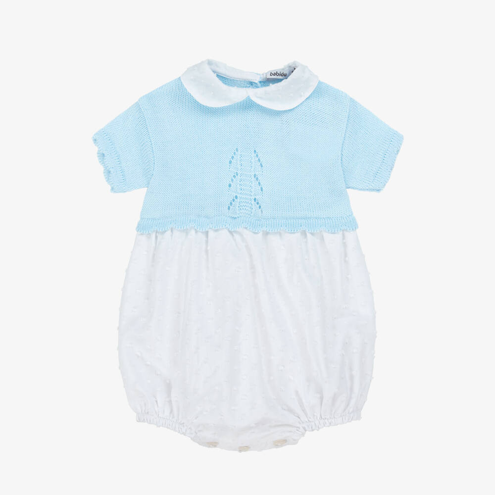 Babidu-Boys Blue Knit & White Romper | Childrensalon Outlet