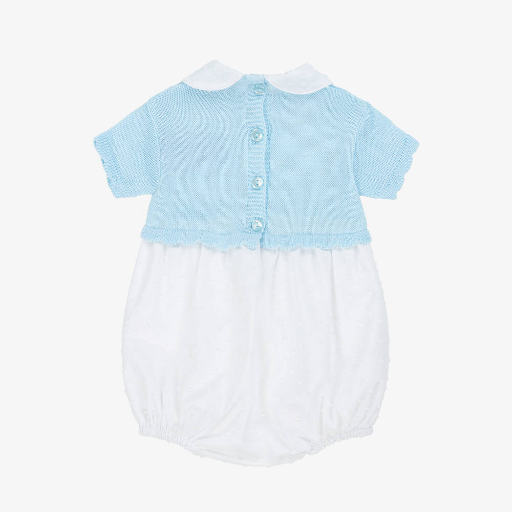 Babidu-Boys Blue Knit & White Romper | Childrensalon Outlet