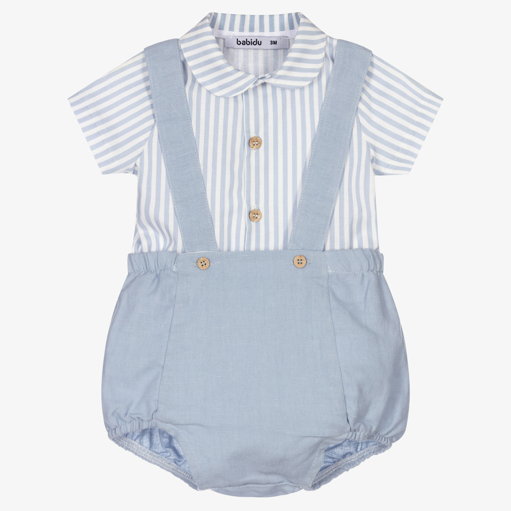 Babidu - Boys Blue Linen Shorts Set | Childrensalon