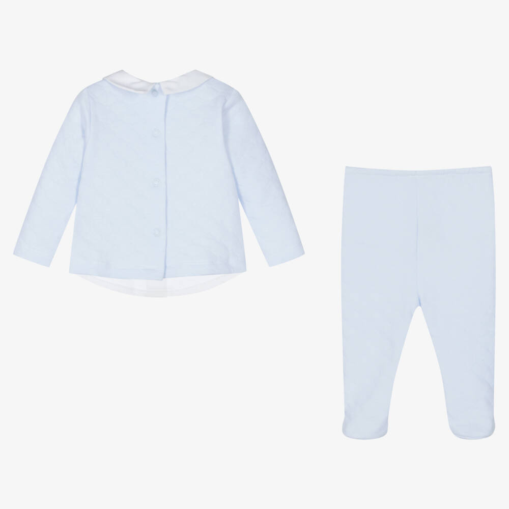 Babidu-Boys Blue Quilted 2 Piece Babygrow | Childrensalon Outlet