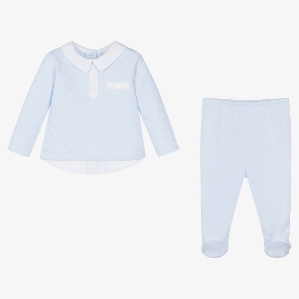 Babidu-Boys Blue Quilted 2 Piece Babygrow | Childrensalon Outlet