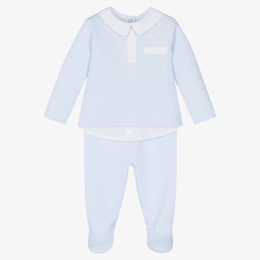 Babidu - Boys Blue Quilted 2 Piece Babygrow | Childrensalon