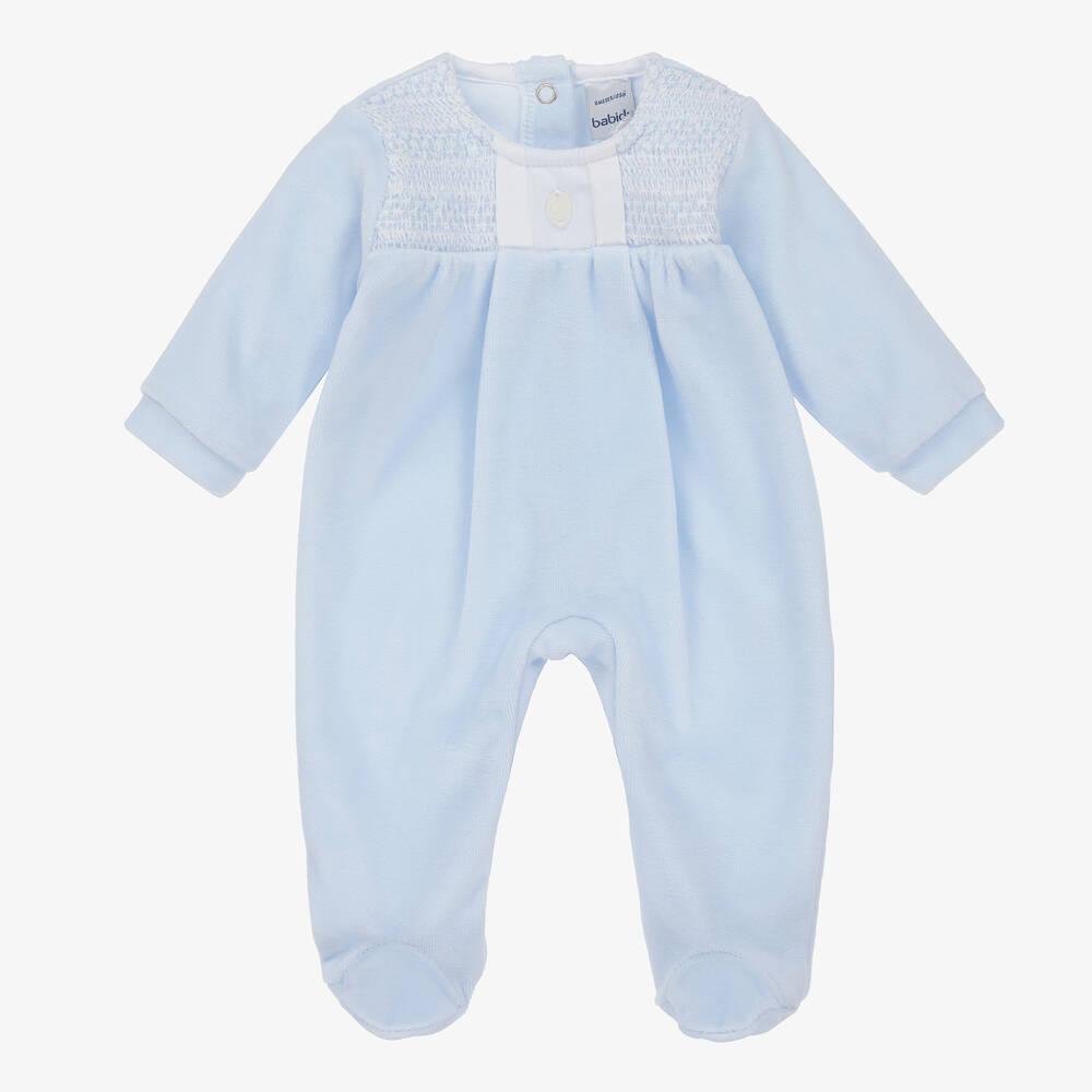 Babidu - Grenouillère bleue à smocks Garçon | Childrensalon