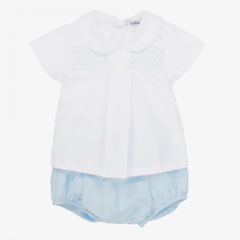 Babidu Boys Blue Smocked Shorts Set Childrensalon Outlet
