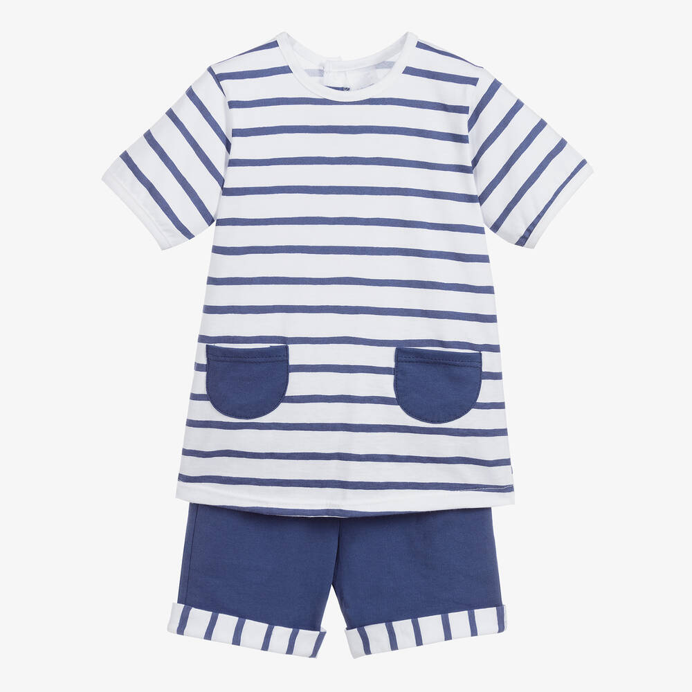 Babidu - Boys Blue Stripe Shorts Set | Childrensalon