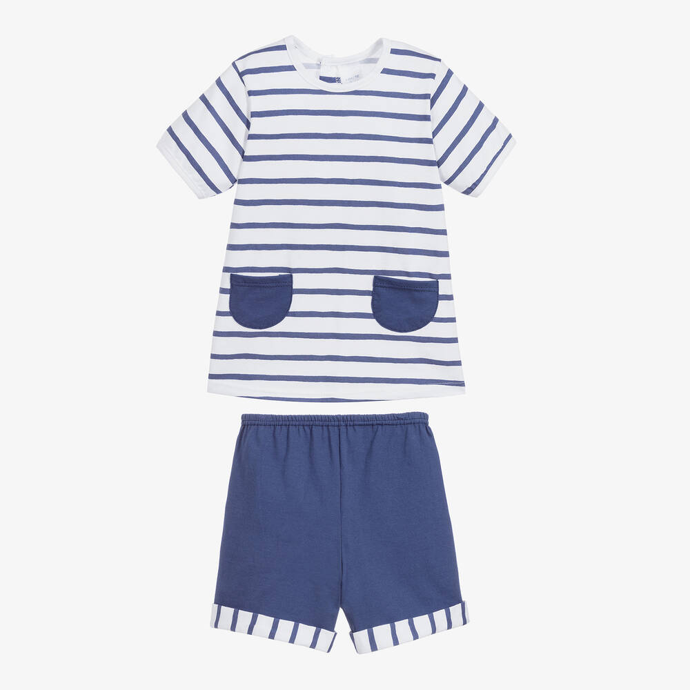 Babidu-شورت وتوب قطن لون كحلي وأبيض للأولاد | Childrensalon Outlet