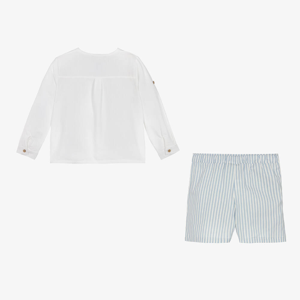 Babidu-Boys Blue Striped Cotton Shorts Set | Childrensalon Outlet