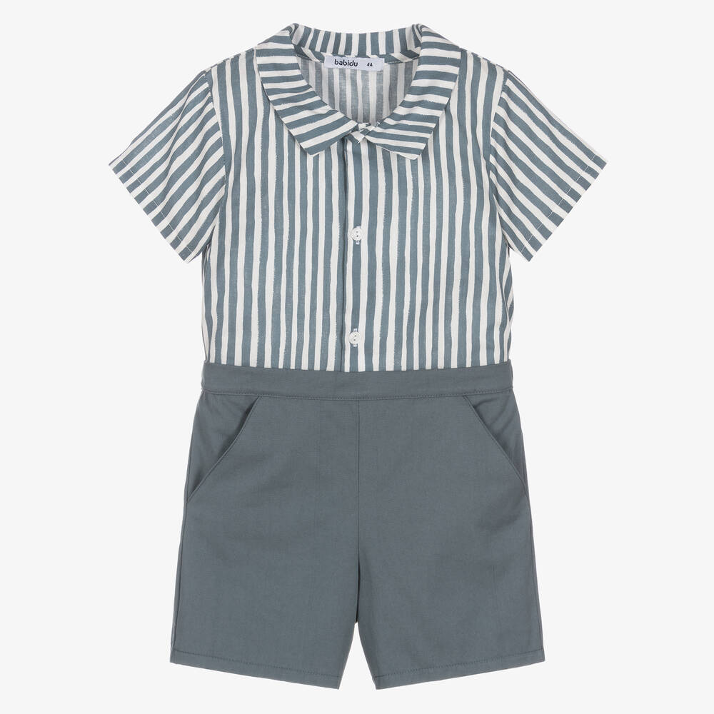 Babidu - Boys Blue Striped Shorts Set | Childrensalon