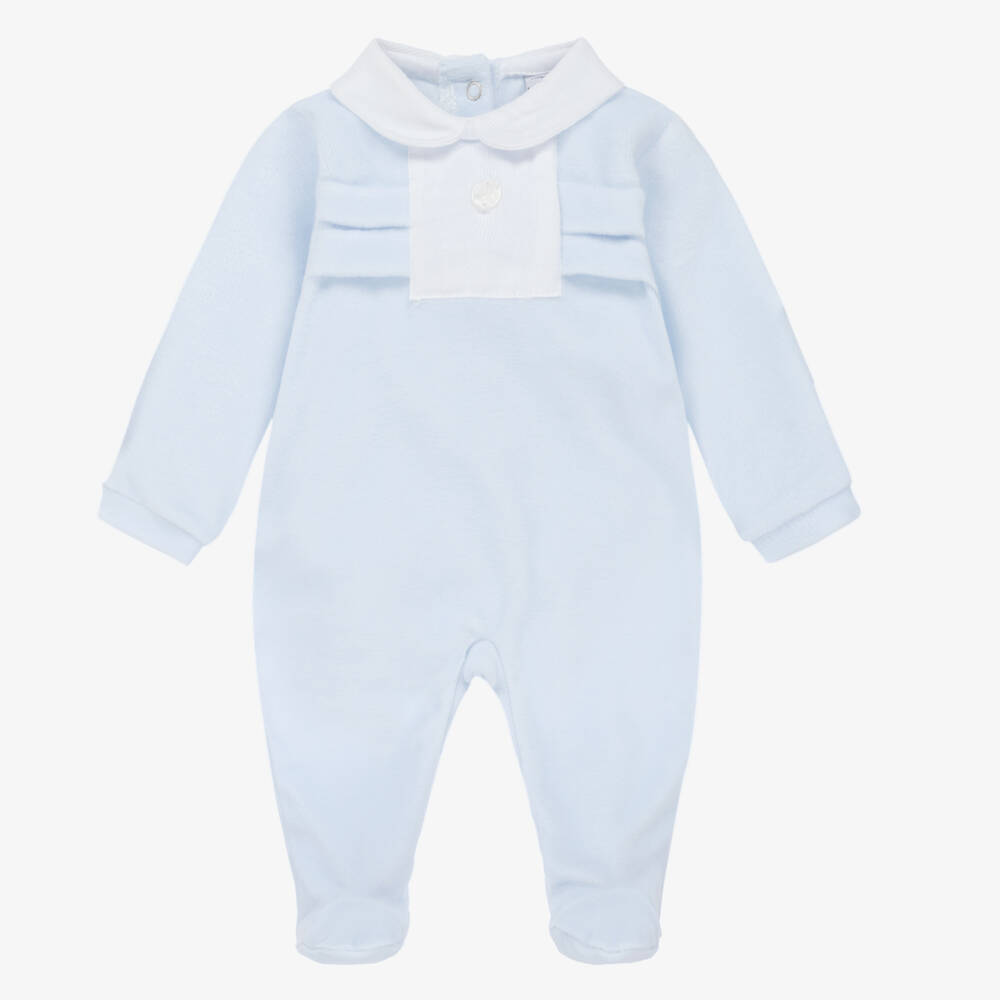 Babidu-Boys Blue Velour Babygrow | Childrensalon Outlet