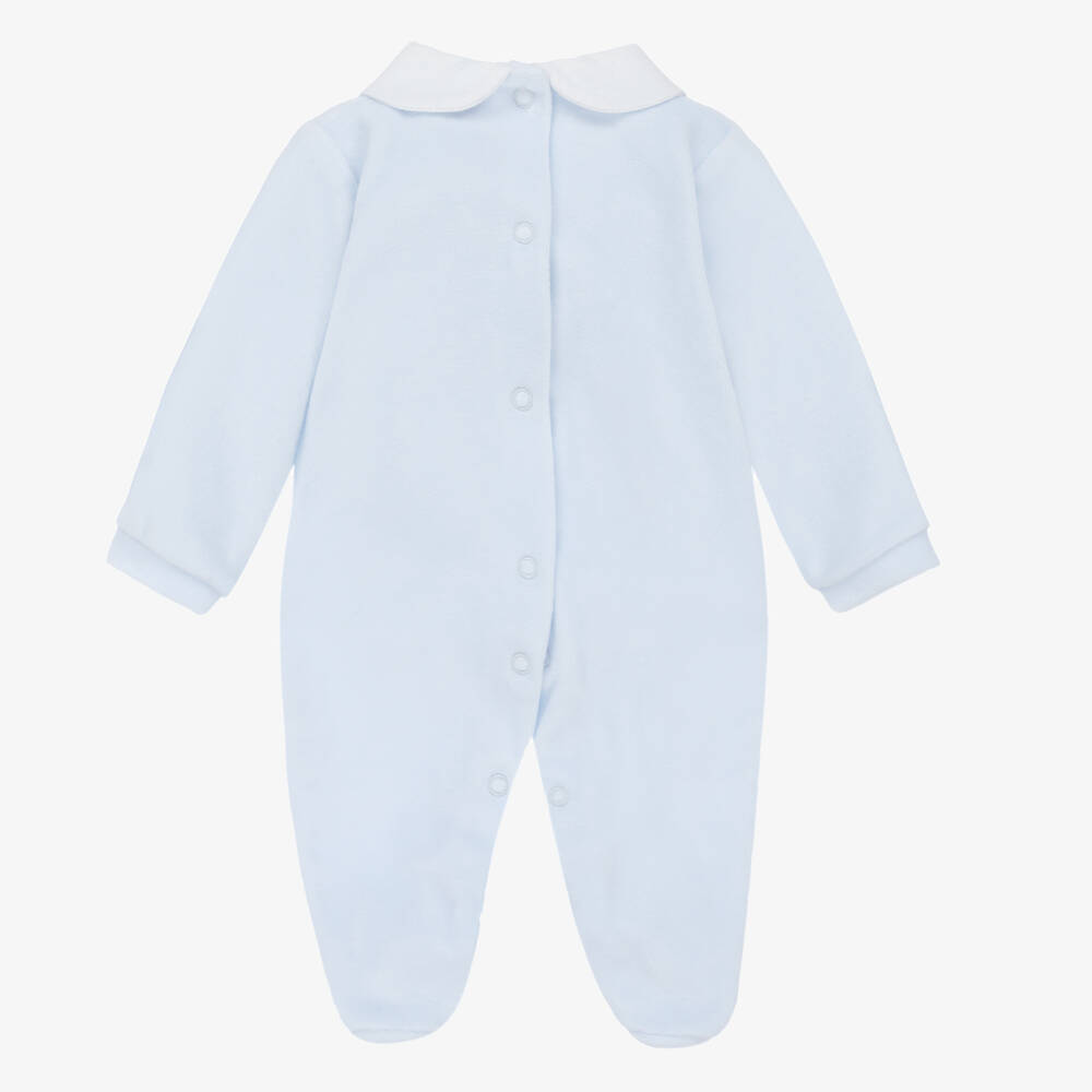 Babidu-Boys Blue Velour Babygrow | Childrensalon Outlet