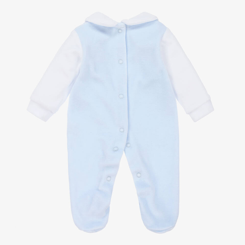 Babidu-Boys Blue Velour Babygrow | Childrensalon Outlet