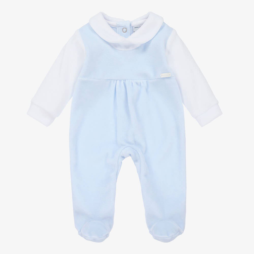 Babidu - Boys Blue Velour Babygrow | Childrensalon