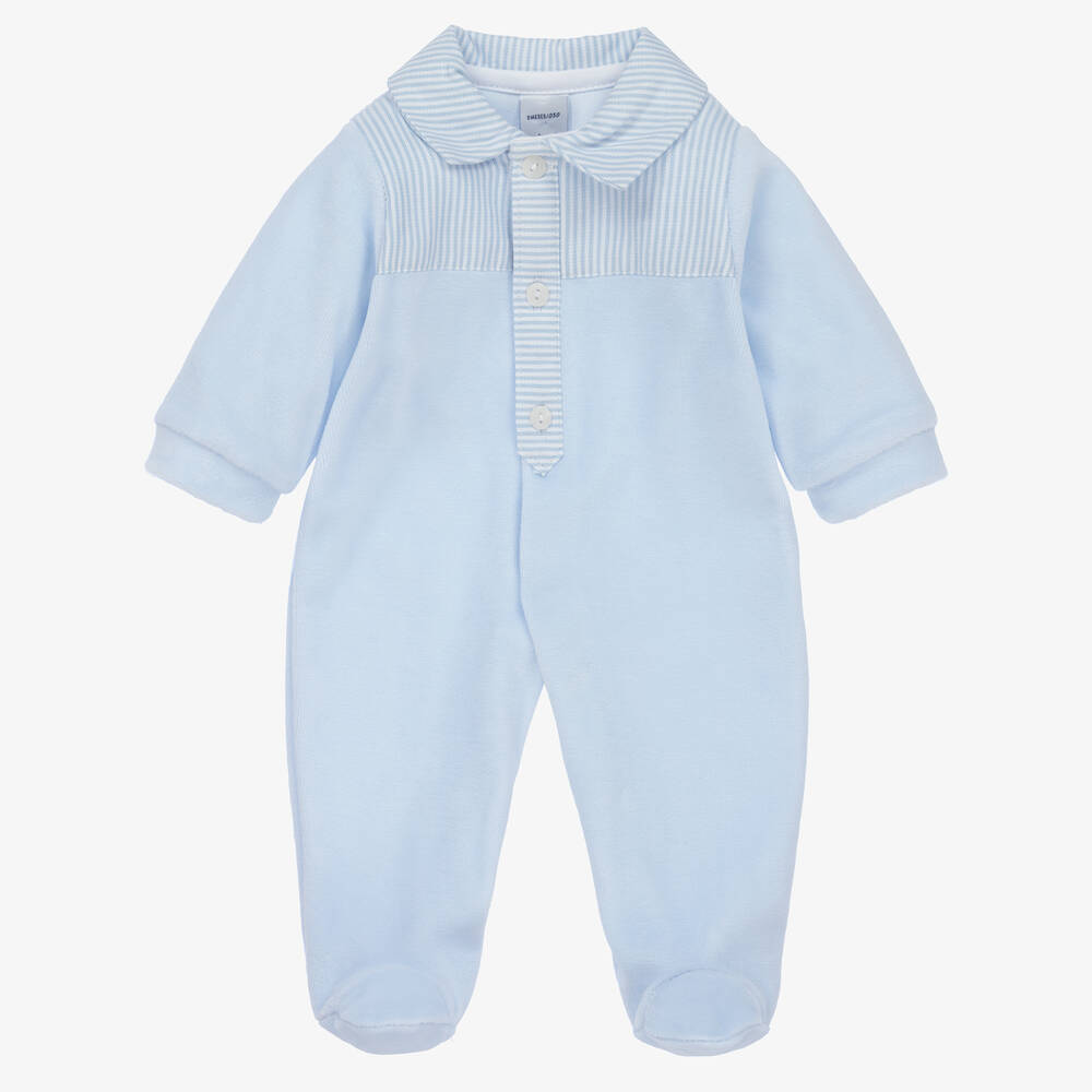 Babidu-Boys Blue Velour Babygrow | Childrensalon Outlet