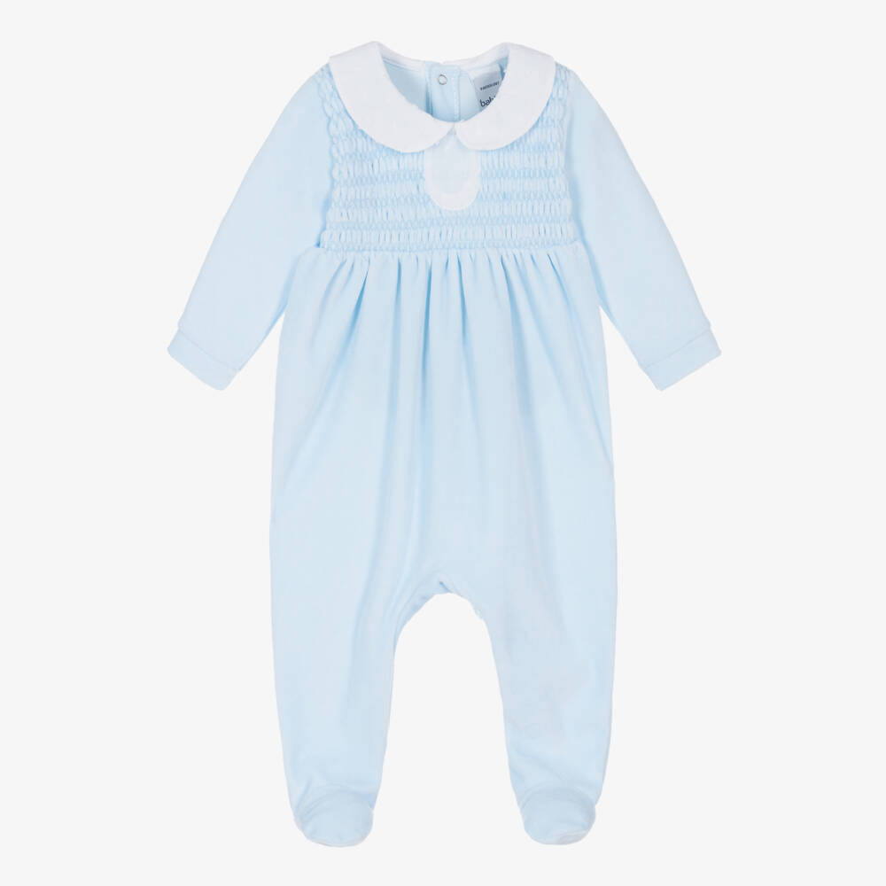 Babidu-Boys Blue Velour Sleepsuit | Childrensalon Outlet
