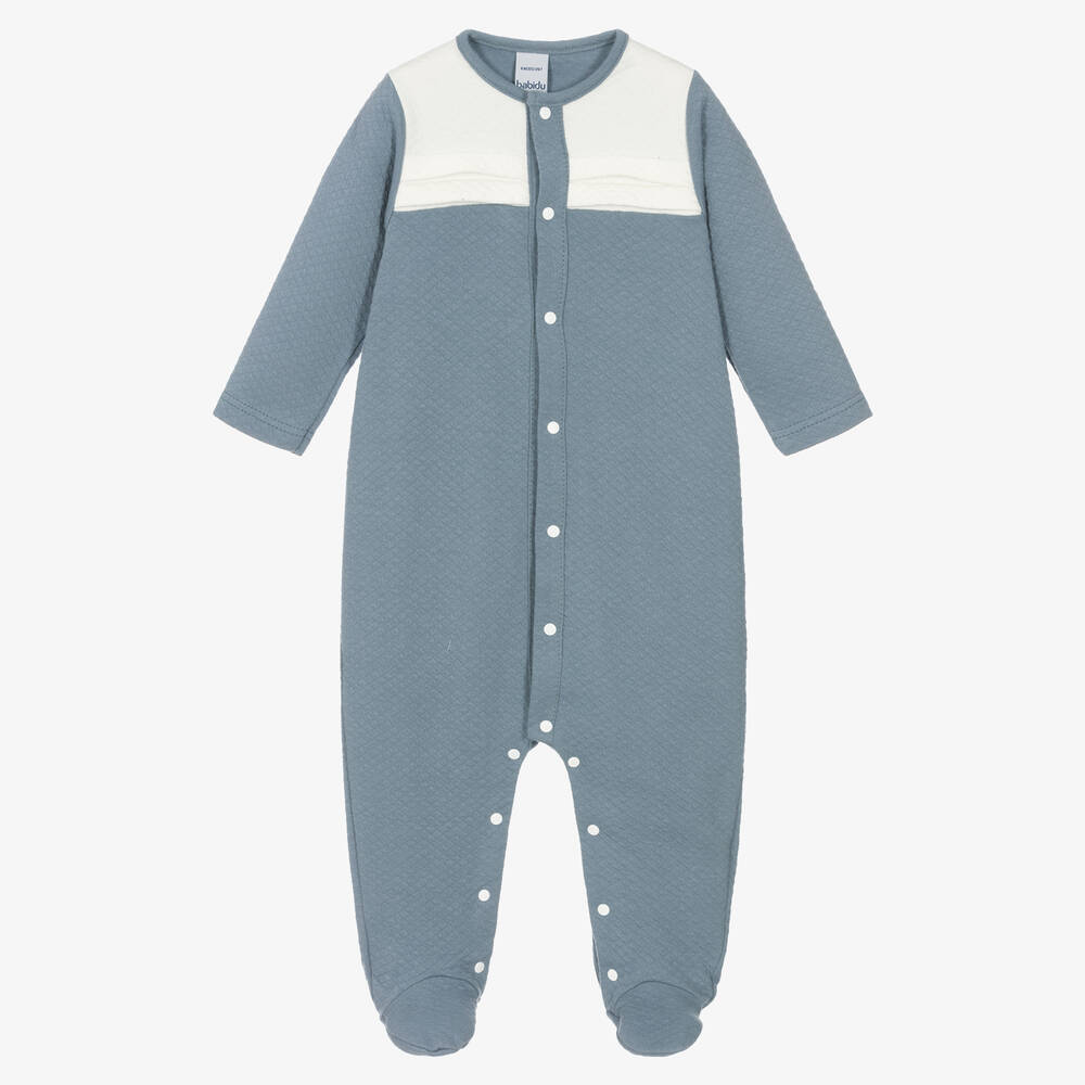 Babidu - Boys Blue Waffle Cotton Babygrow | Childrensalon