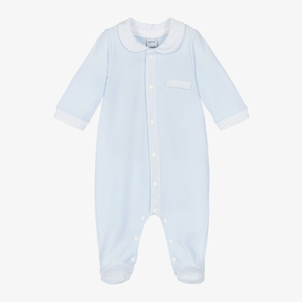 Babidu-Boys Blue Waffle Cotton Babygrow | Childrensalon Outlet
