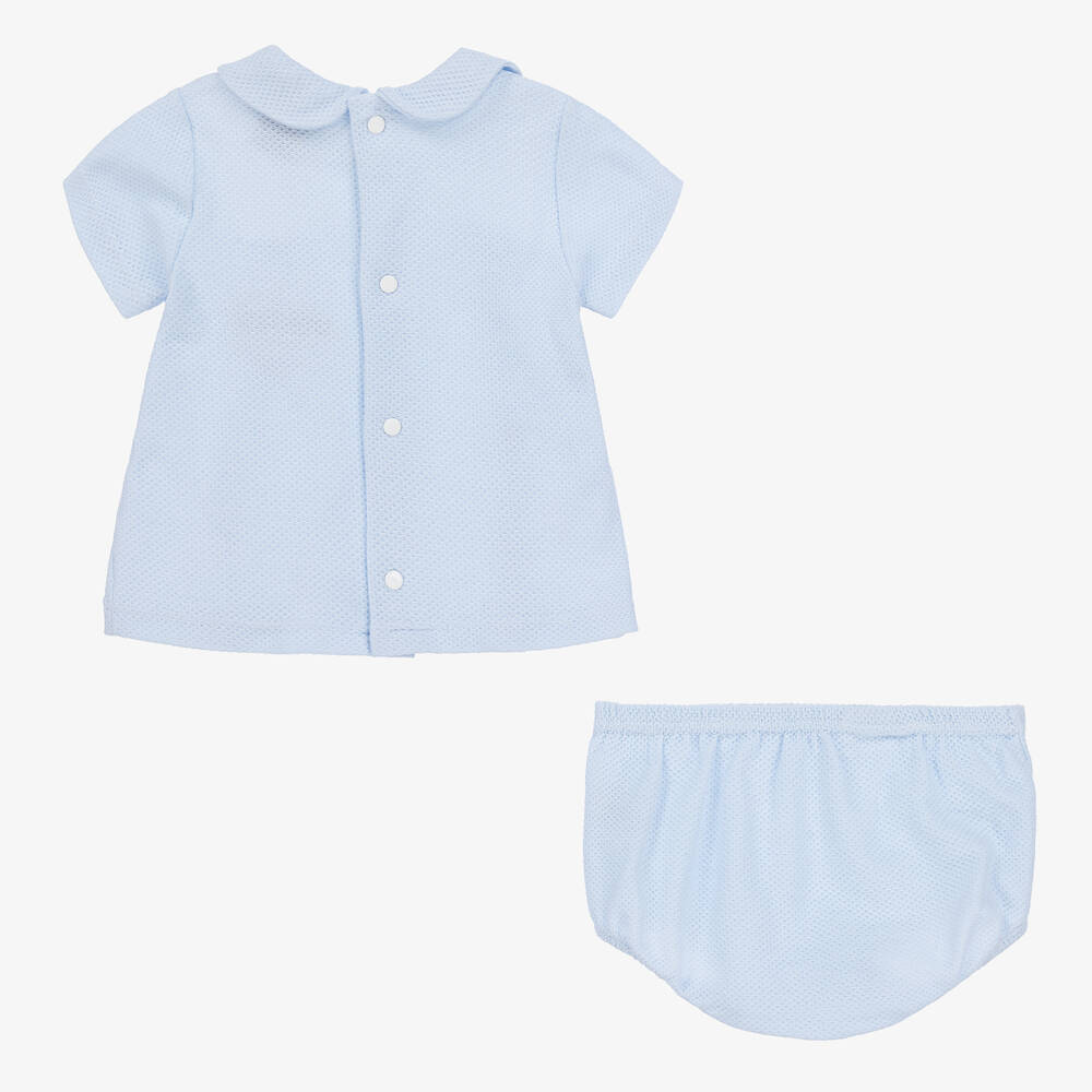 Babidu-Boys Blue Waffle Cotton Shorts Set | Childrensalon Outlet