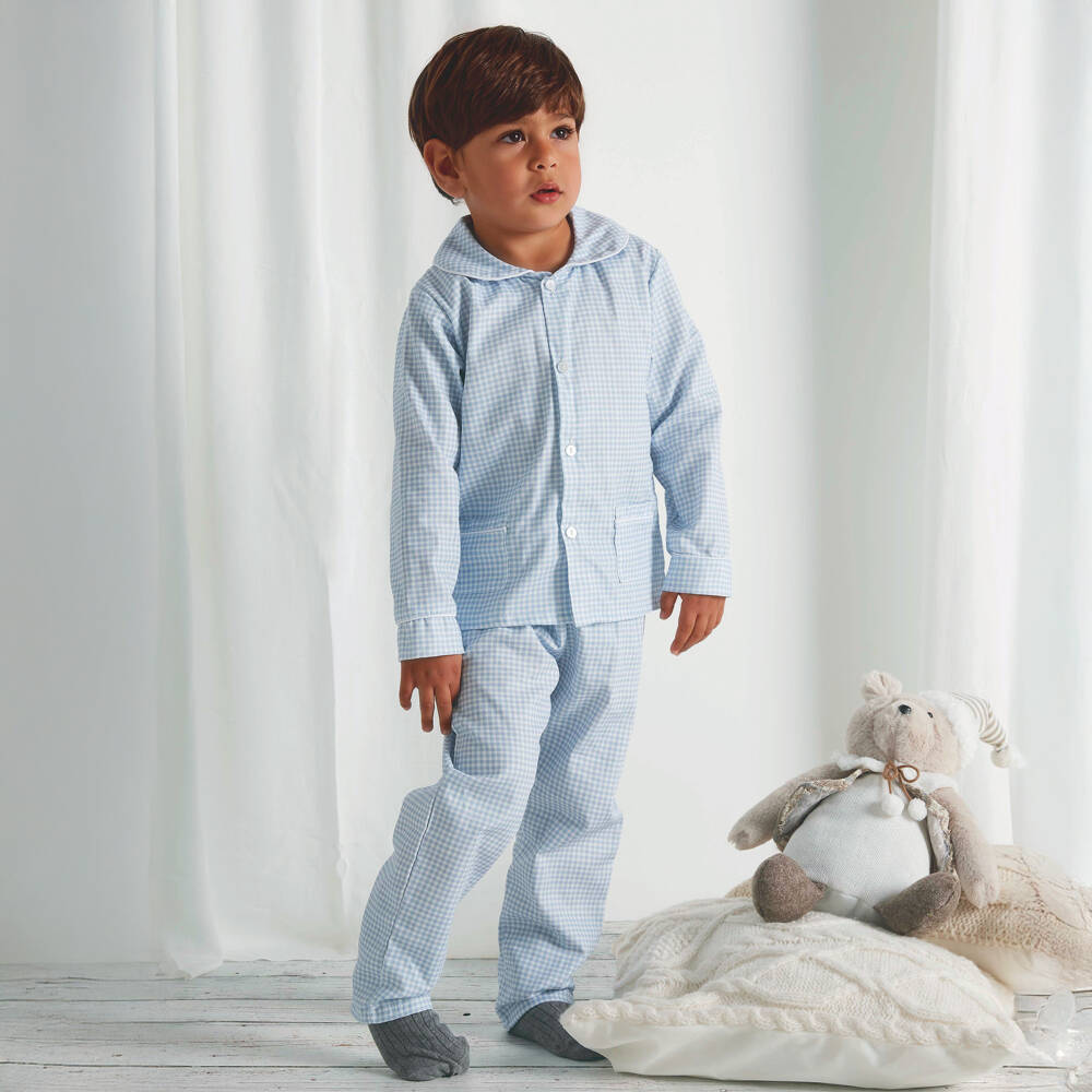 Babidu-Boys Blue & White Check Cotton Pyjamas | Childrensalon Outlet