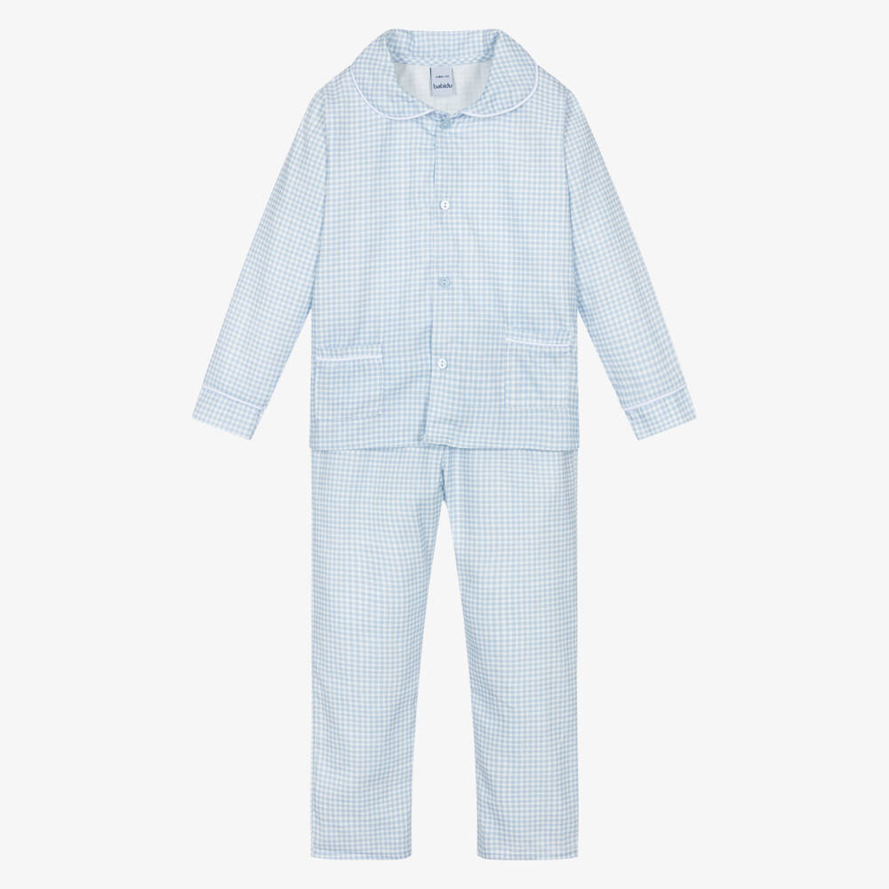 Babidu-Boys Blue & White Check Cotton Pyjamas | Childrensalon Outlet