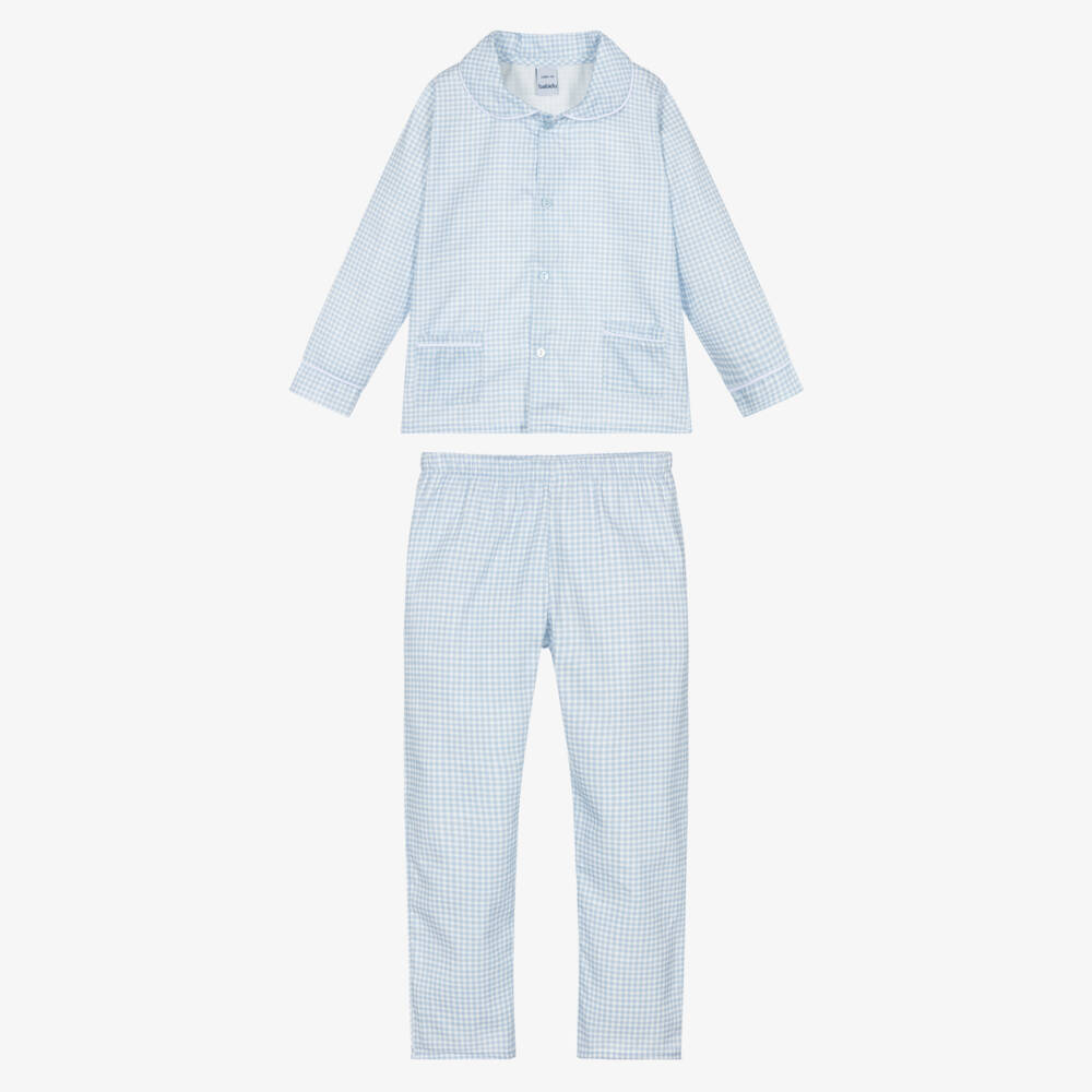 Babidu-Boys Blue & White Check Cotton Pyjamas | Childrensalon Outlet