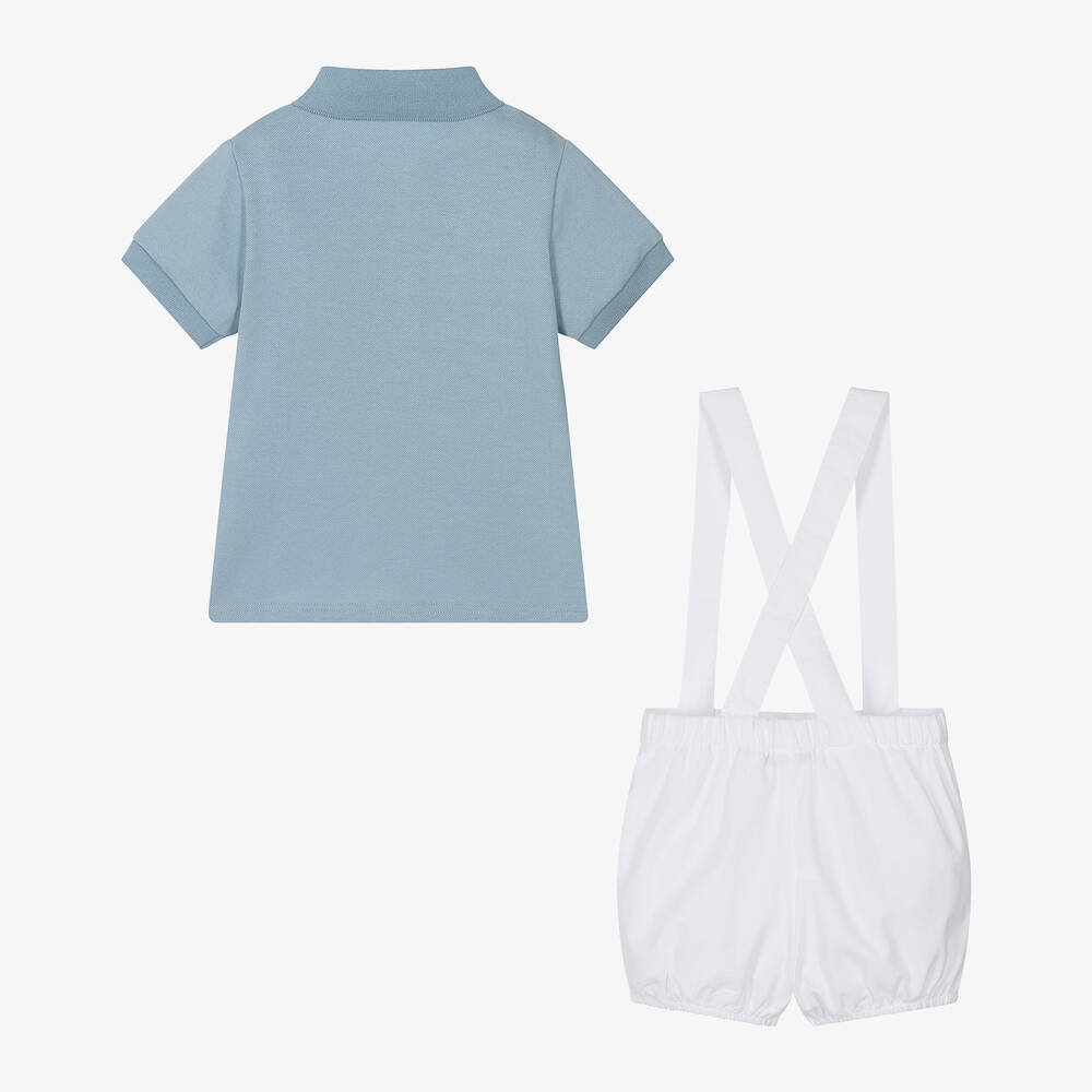 Babidu-Boys Blue & White Cotton Shorts Set | Childrensalon Outlet