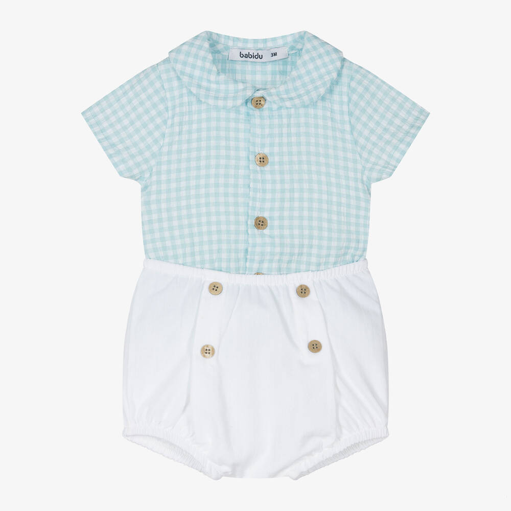 Babidu-Голубая рубашка и белые шорты из хлопка для мальчиков | Childrensalon Outlet