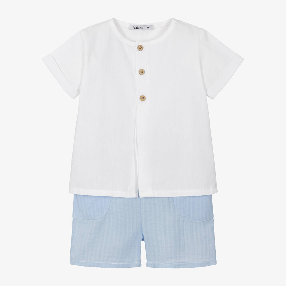 Babidu-Белая рубашка и голубые шорты из хлопка для мальчиков | Childrensalon Outlet