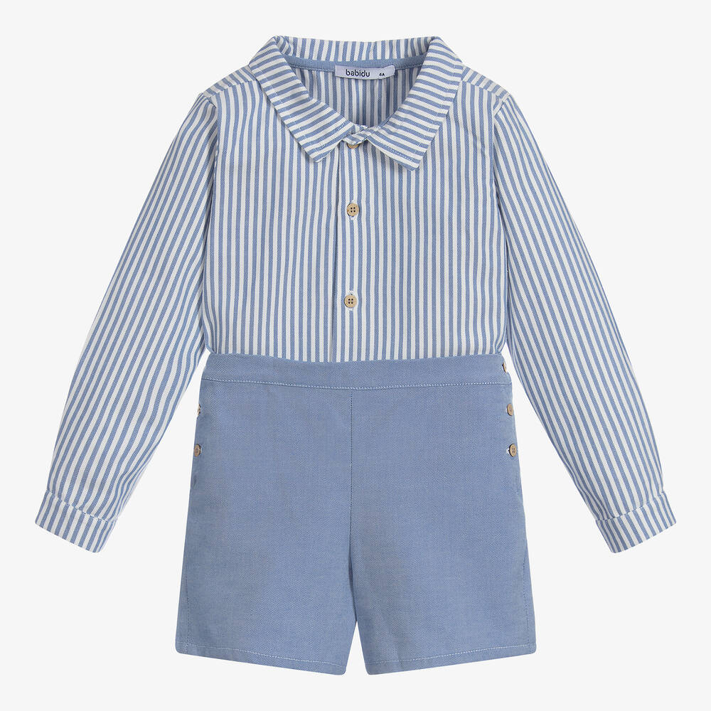 Babidu - Boys Blue & White Shorts Set | Childrensalon