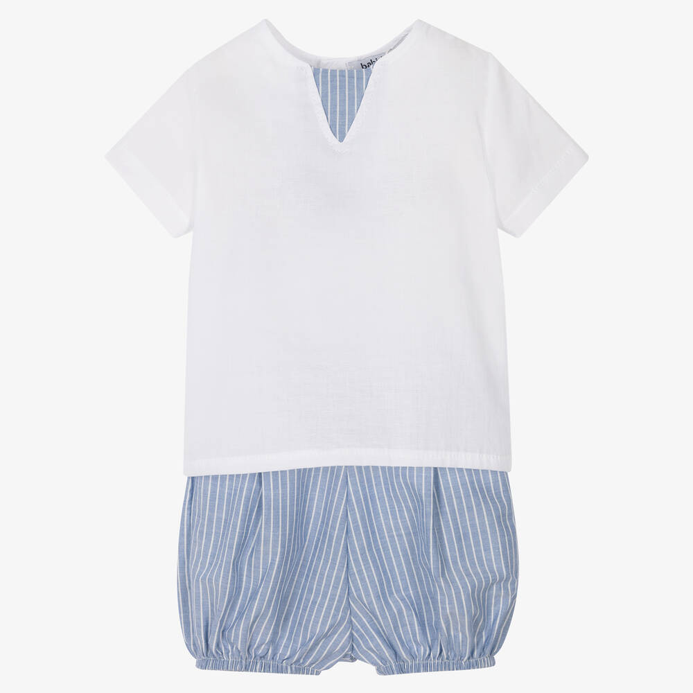 Babidu - Boys Blue & White Shorts  Set | Childrensalon