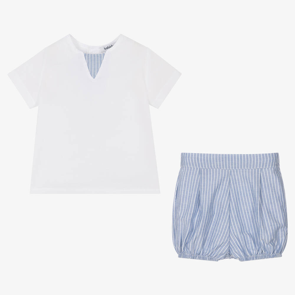 Babidu-Boys Blue & White Shorts  Set | Childrensalon Outlet