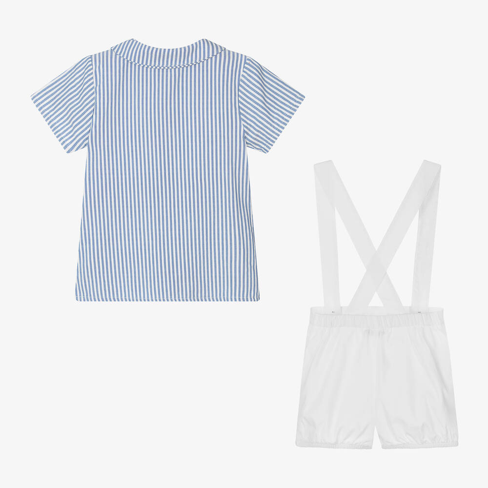 Babidu-Boys Blue & White Stripe Cotton Dungaree Set | Childrensalon Outlet