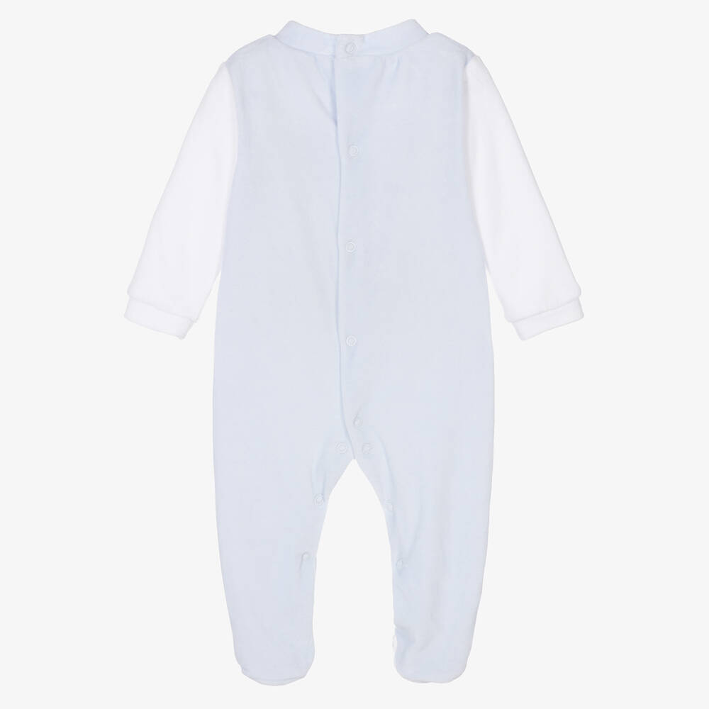 Babidu-Boys Blue & White Velour Babygrow | Childrensalon Outlet
