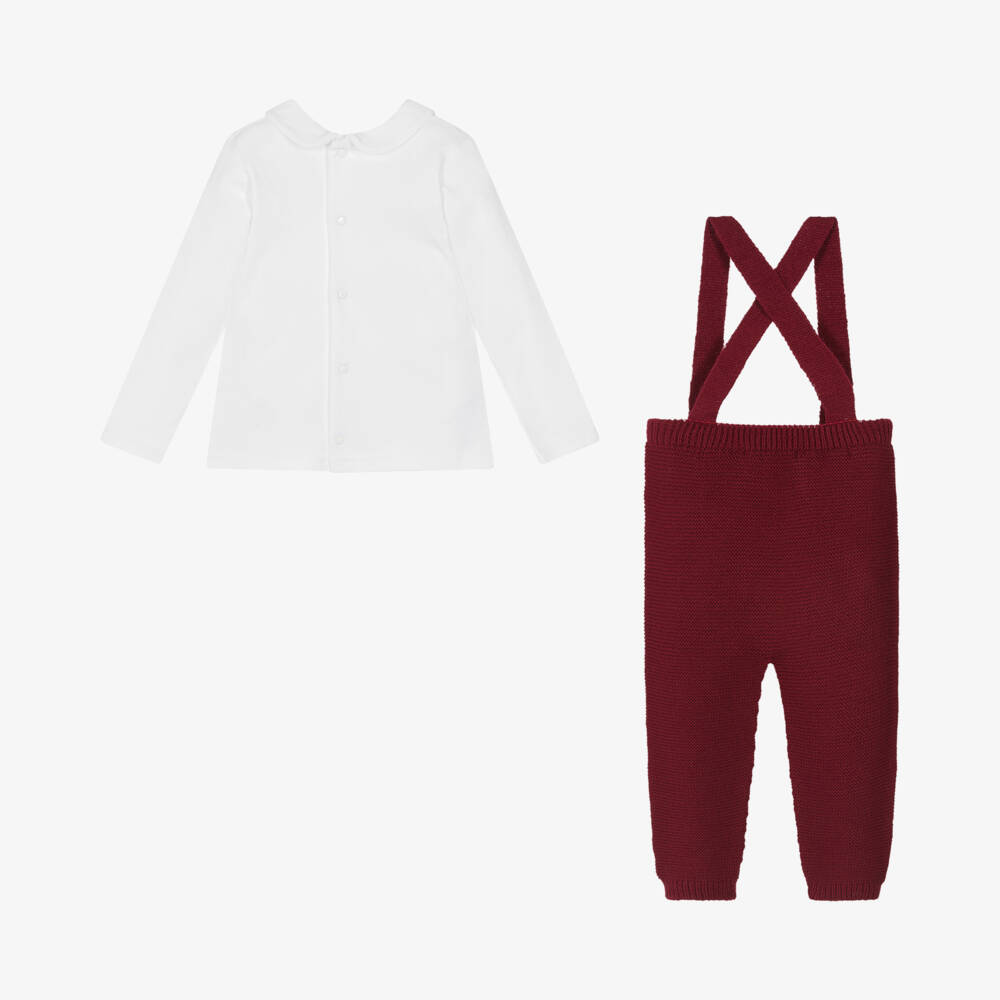 Babidu-طقم دانغري محبوك لون أحمر وأبيض للمواليد | Childrensalon Outlet