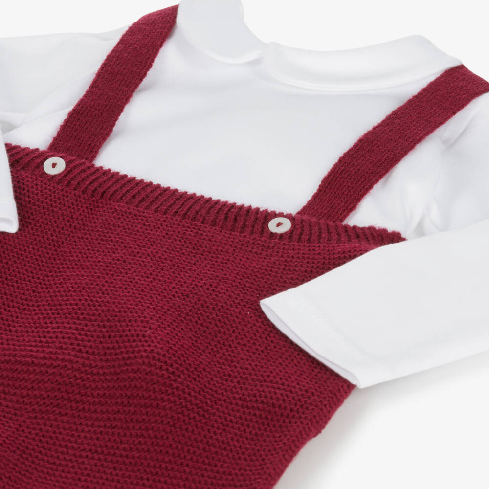 Babidu-طقم دانغري محبوك لون أحمر وأبيض للمواليد | Childrensalon Outlet