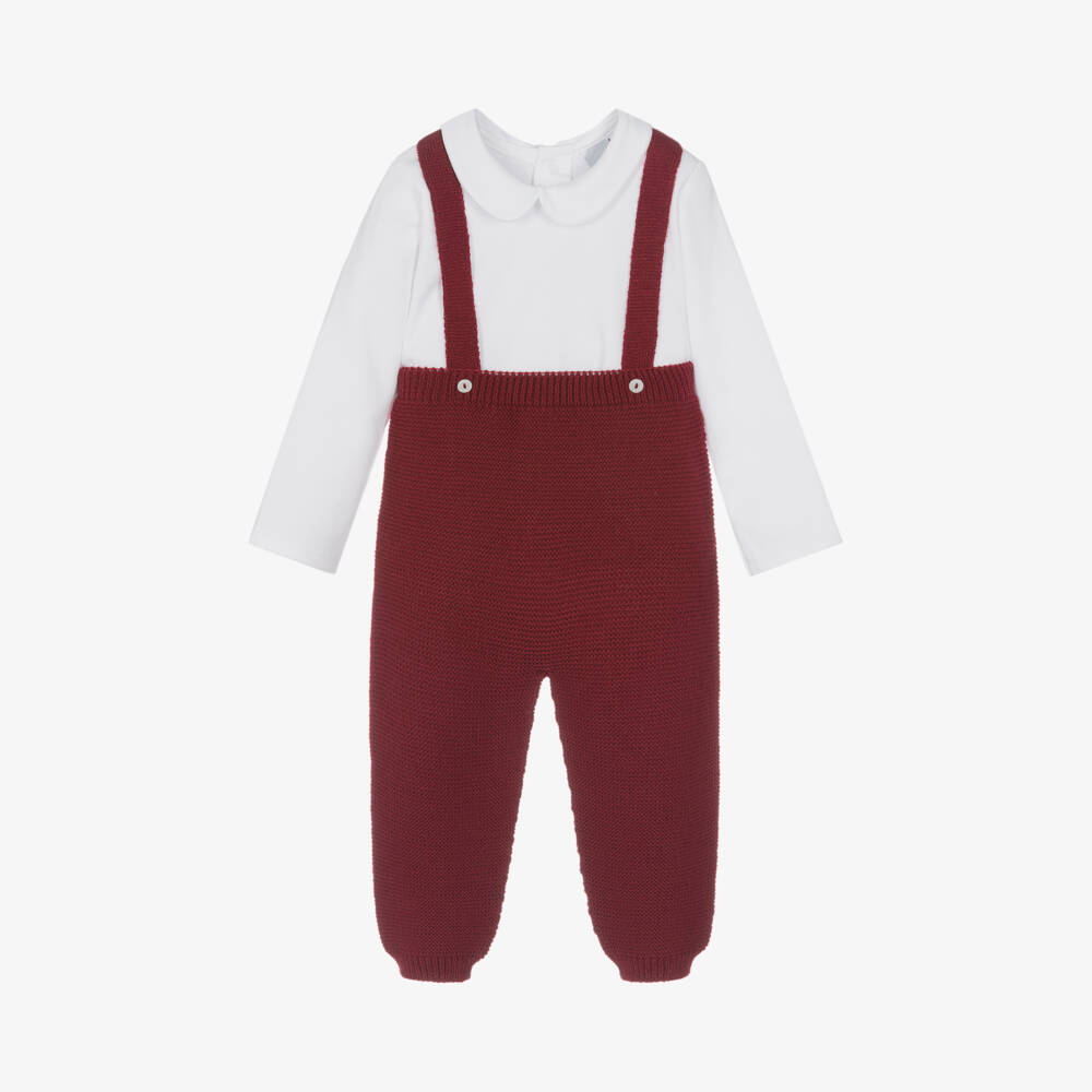 Babidu-Boys Burgundy Knit Dungaree Ensemble | Childrensalon Outlet