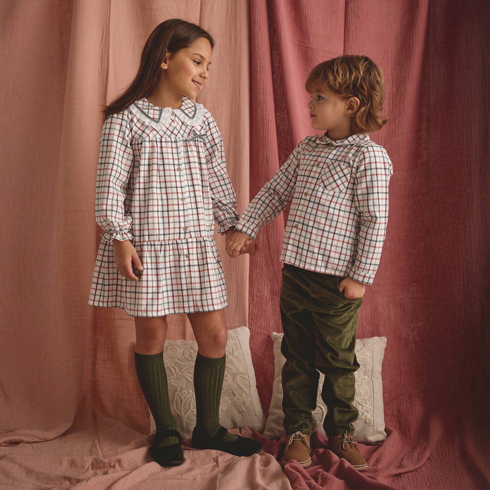 Babidu-طقم بنطلون قطن لون أخضر وأبيض للأولاد | Childrensalon Outlet