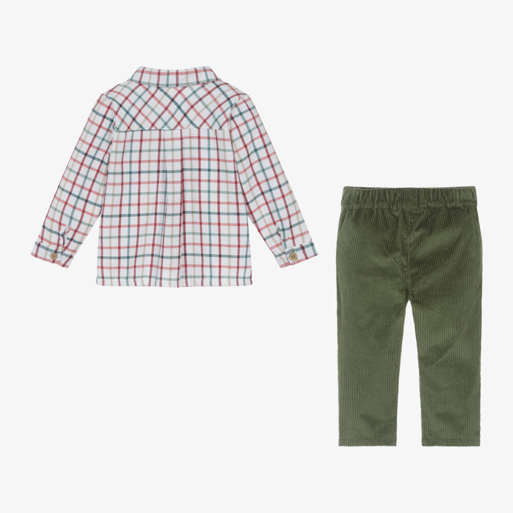 Babidu-طقم بنطلون قطن لون أخضر وأبيض للأولاد | Childrensalon Outlet