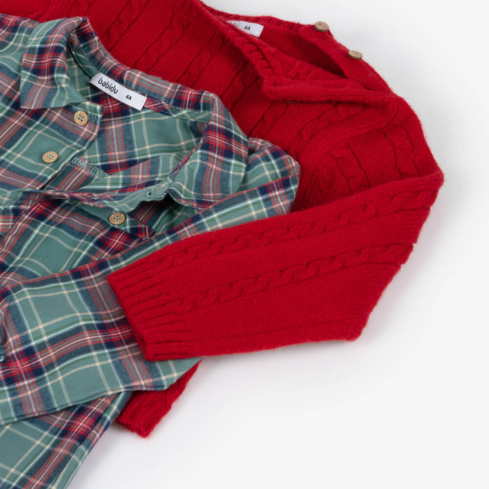 Babidu-Классический бежевый и алый ансамбль для мальчиков | Childrensalon Outlet