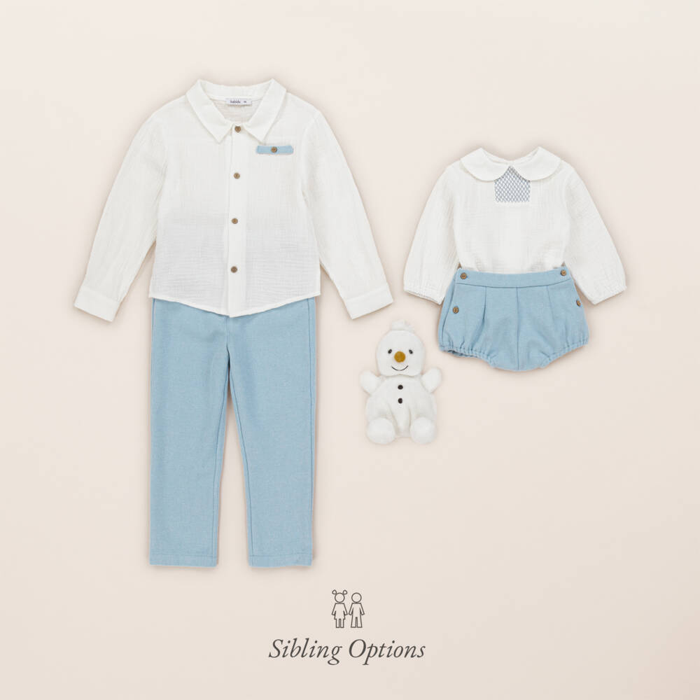Babidu-طقم شورت لون أبيض وأزرق فاتح للمواليد | Childrensalon Outlet