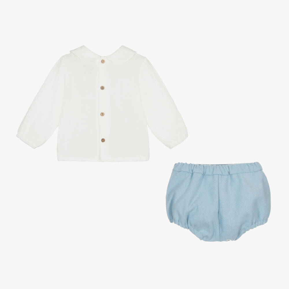 Babidu-طقم شورت لون أبيض وأزرق فاتح للمواليد | Childrensalon Outlet