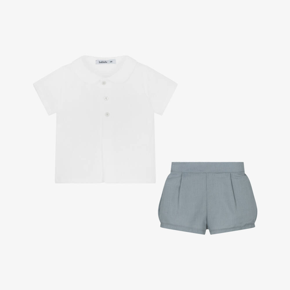 Babidu-Boys Classic White & Grey Shorts | Childrensalon Outlet