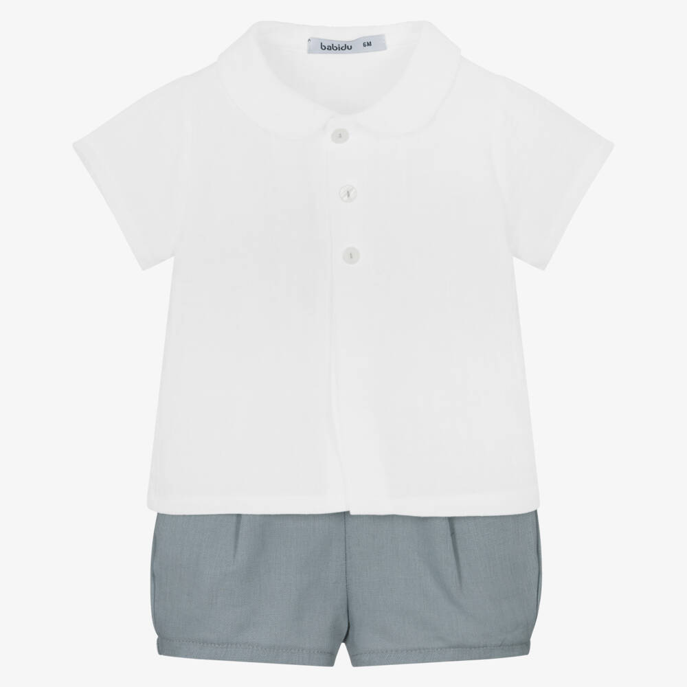Babidu-Boys Classic White & Grey Shorts | Childrensalon Outlet