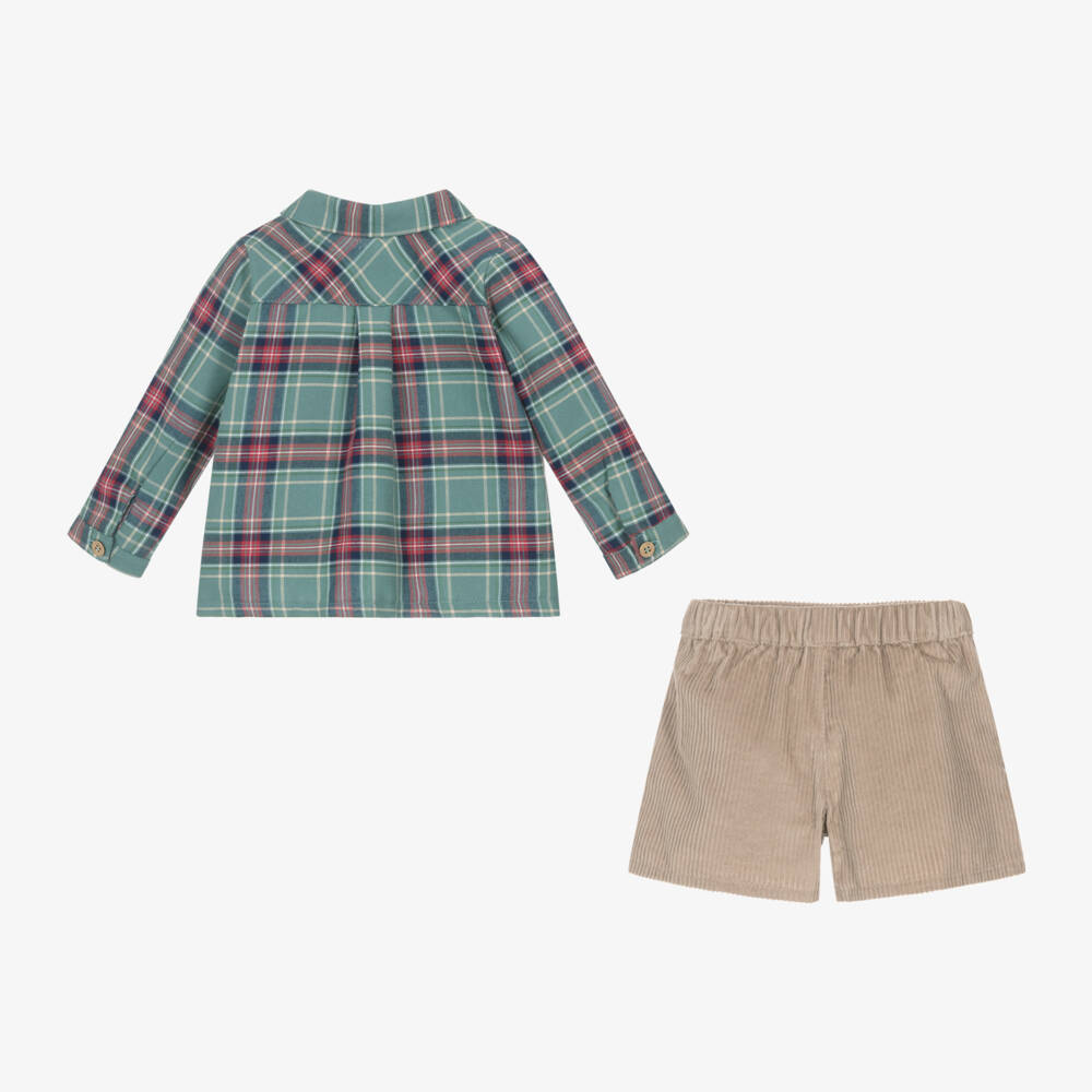 Babidu-Boys Corduroy Shorts and Checked Shirt | Childrensalon Outlet