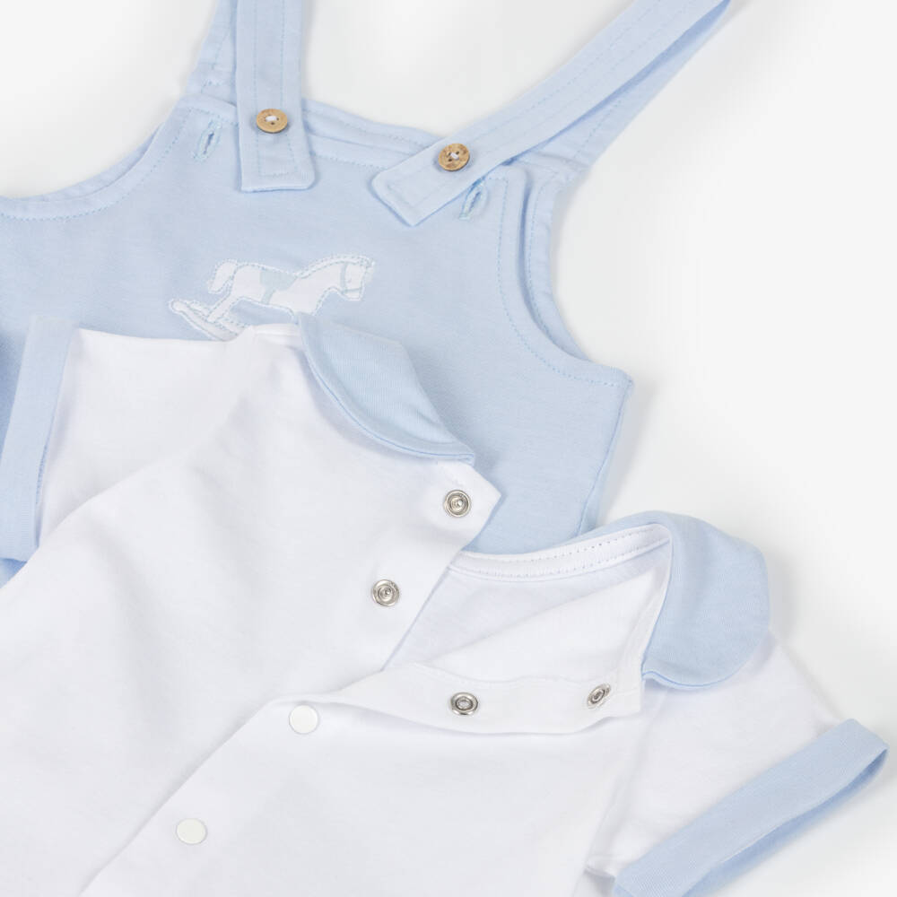 Babidu-Boys Cotton Blue and White Dungaree Set | Childrensalon Outlet