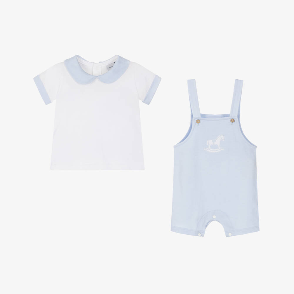 Babidu-Boys Cotton Blue and White Dungaree Set | Childrensalon Outlet