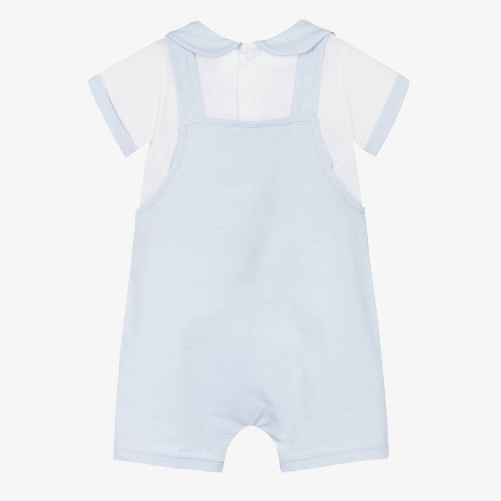 Babidu-Boys Cotton Blue and White Dungaree Set | Childrensalon Outlet
