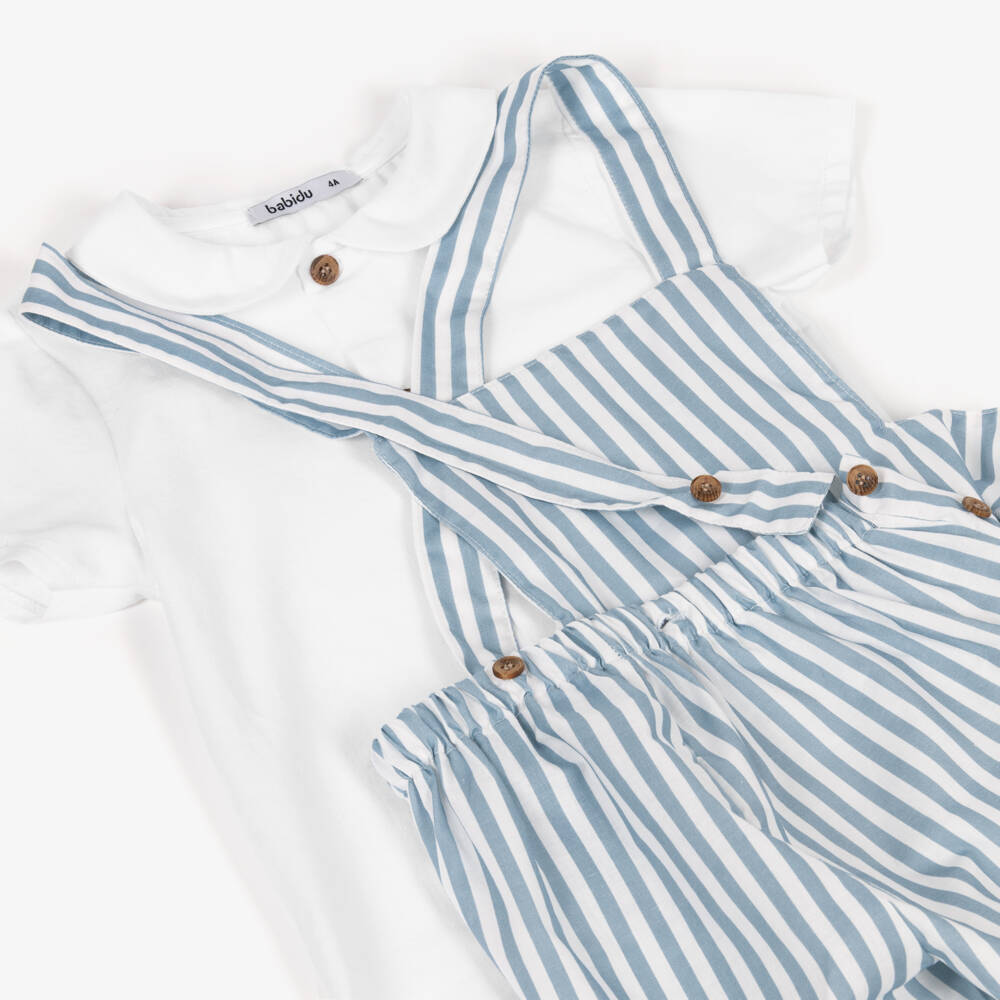 Babidu-Boys Cotton Blue Stripe Shorts Ensemble | Childrensalon Outlet