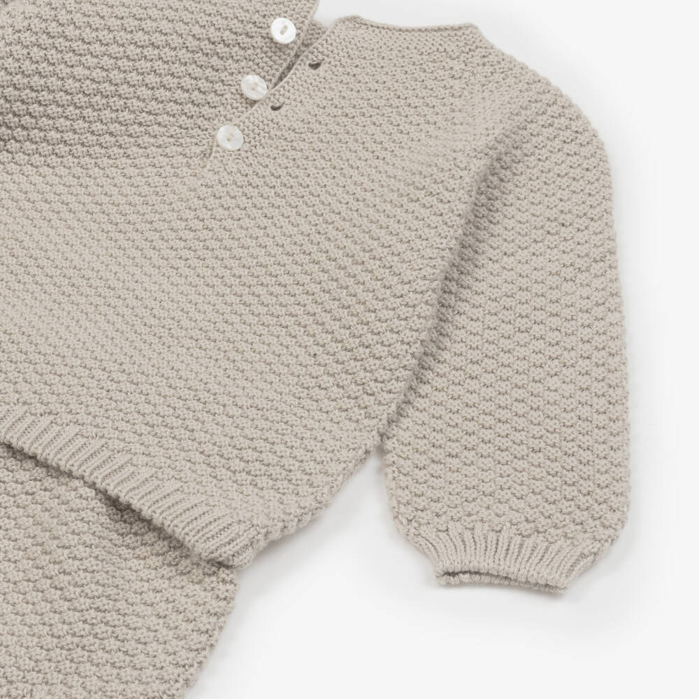 Babidu-Boys Cotton Knit Beige Outfit | Childrensalon Outlet