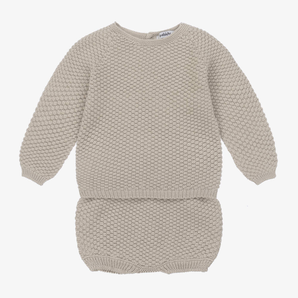 Babidu-Boys Cotton Knit Beige Outfit | Childrensalon Outlet