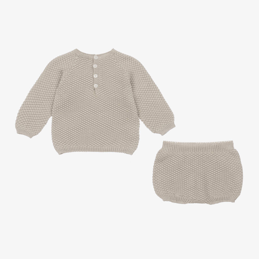 Babidu-Boys Cotton Knit Beige Outfit | Childrensalon Outlet